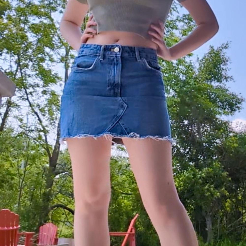 Zara | Distressed Blue Denim Skirt - Picture 6 of 8